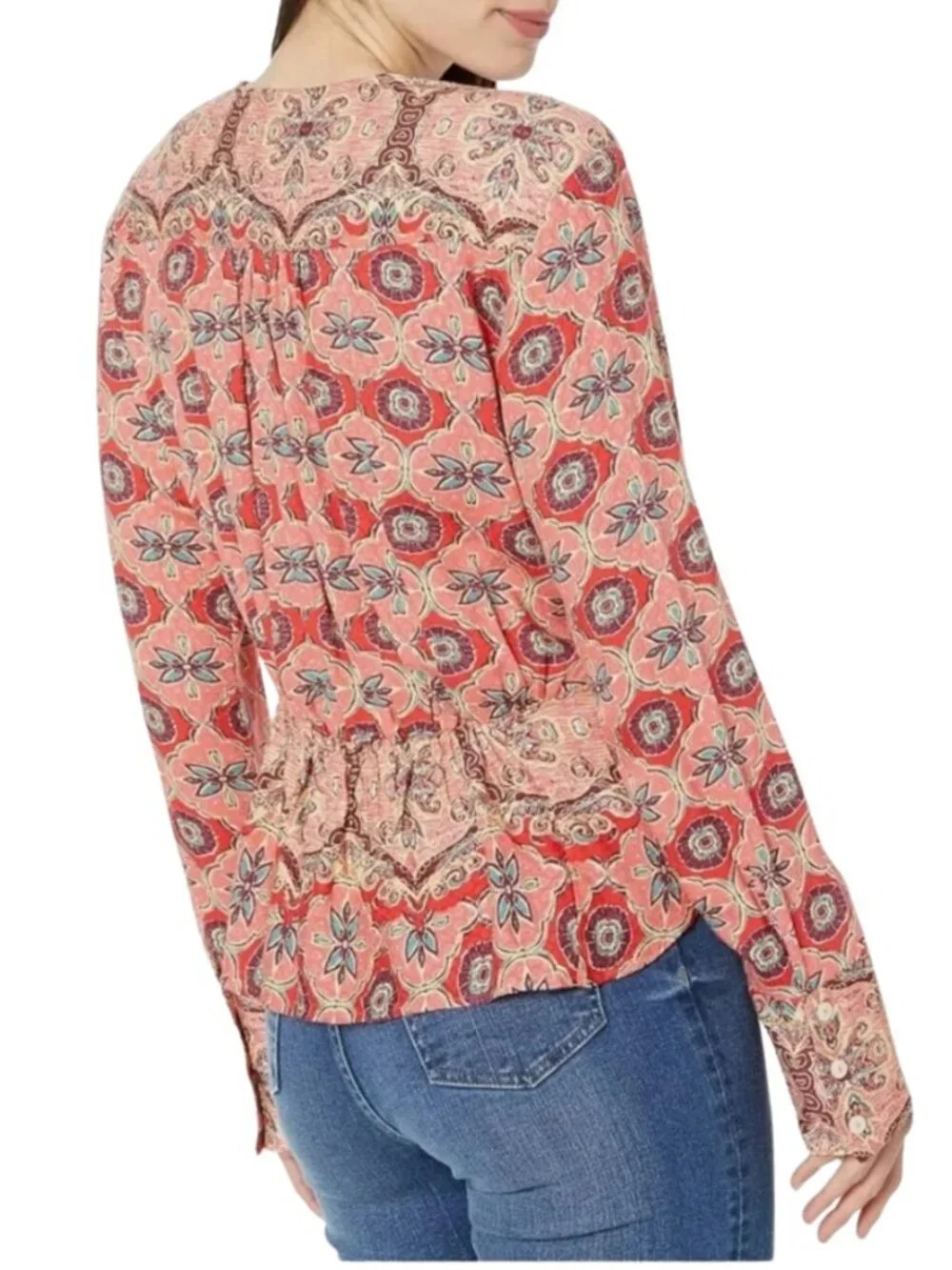 NEW Free People Falling For You Long Sleeve Surplice Top in Hibiscus Combo Sz. L
